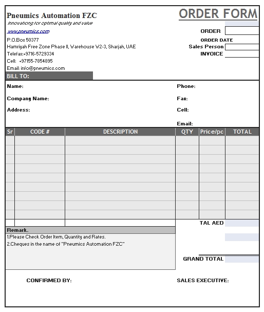 Templates Simple Order Form Example 2