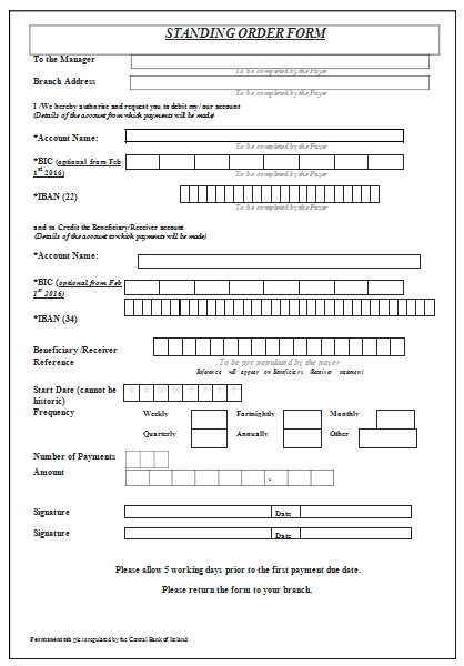 Templates Standing Order Form Example
