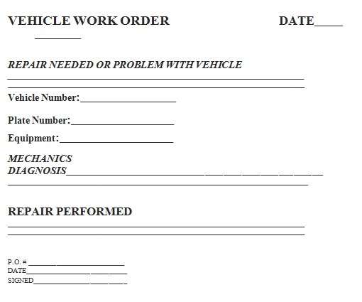 Templates Vehicle Work Order Example 1