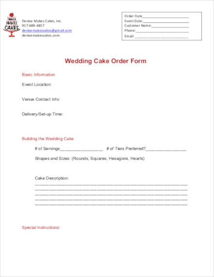 Templates Wedding Cake Order Example