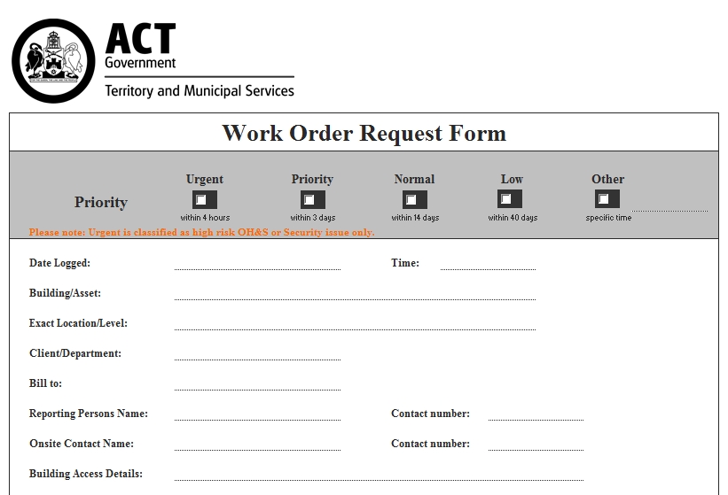 Templates Work Order Request Form 1 Example