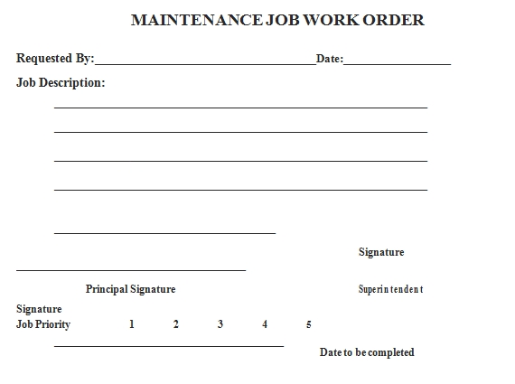 Templates Work Order for Maintenance Job Example