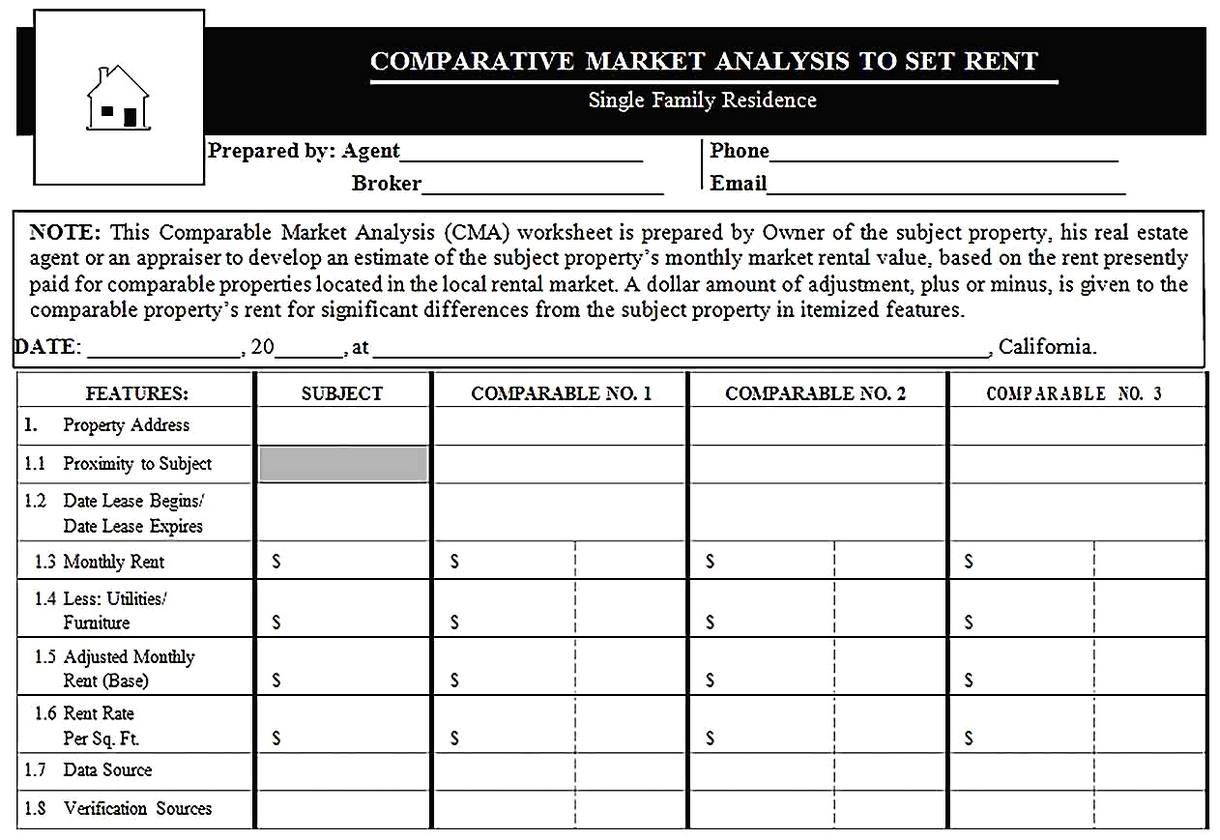 Templates for Comparative Market Analysis to Rent Sample