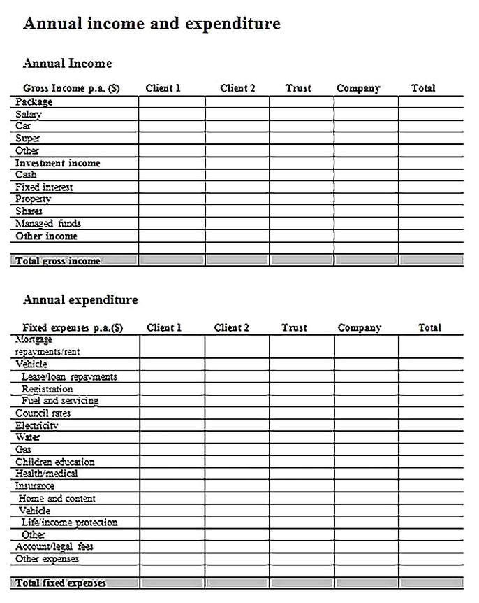 Templates for Financial Planning Needs Analysis 4 Sample