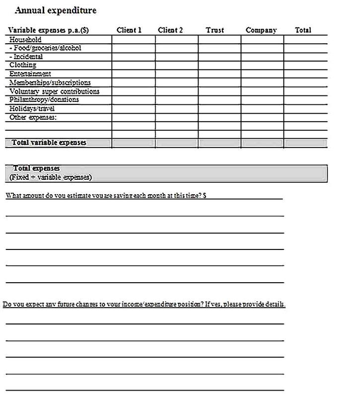Templates for Financial Planning Needs Analysis 5 Sample