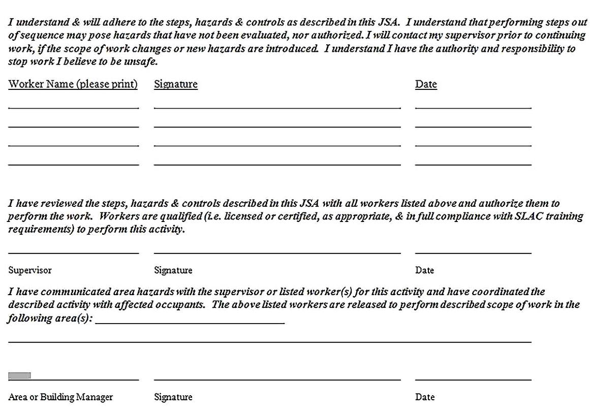 Templates for Generic Job Safety Analysis Form 2 Sample