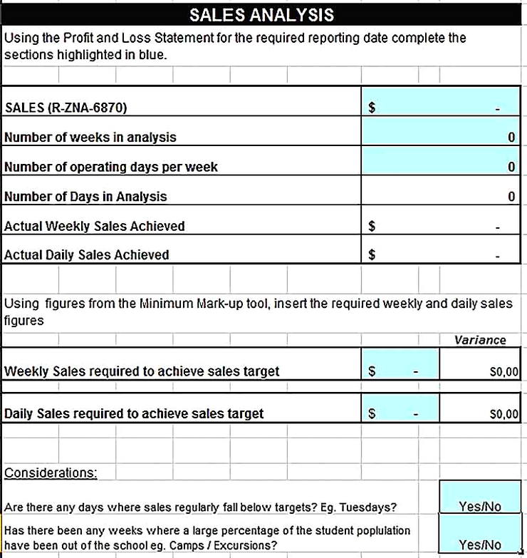Templates for Gross Profit and Sales Analysis Spreadsheet Free2 Sample