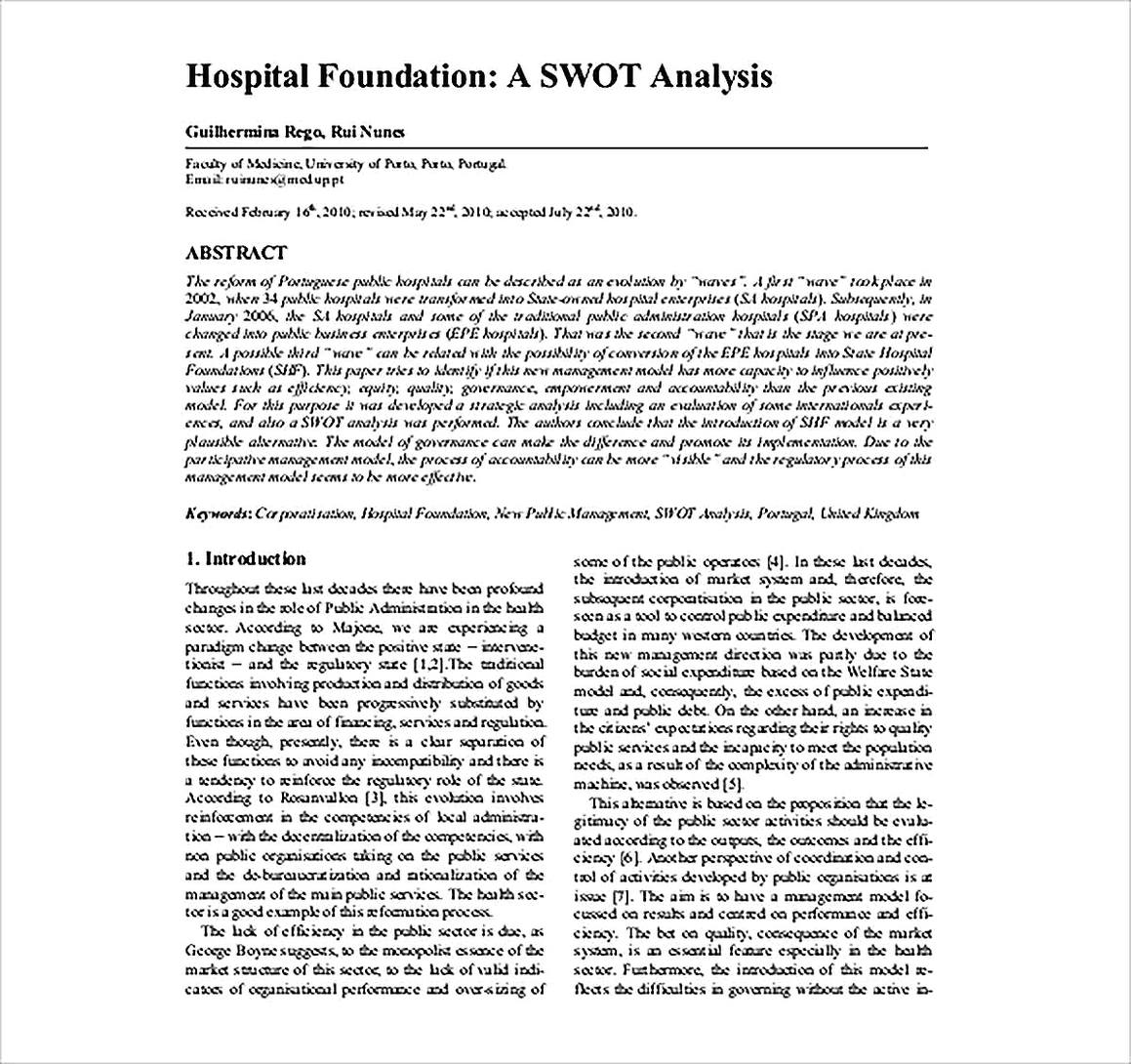 Templates for Hospital Foundation A SWOT Analysis Sample