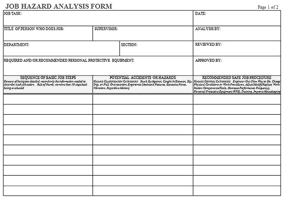 Templates for JHA Blank Form for Computer Entry Word Doc Sample