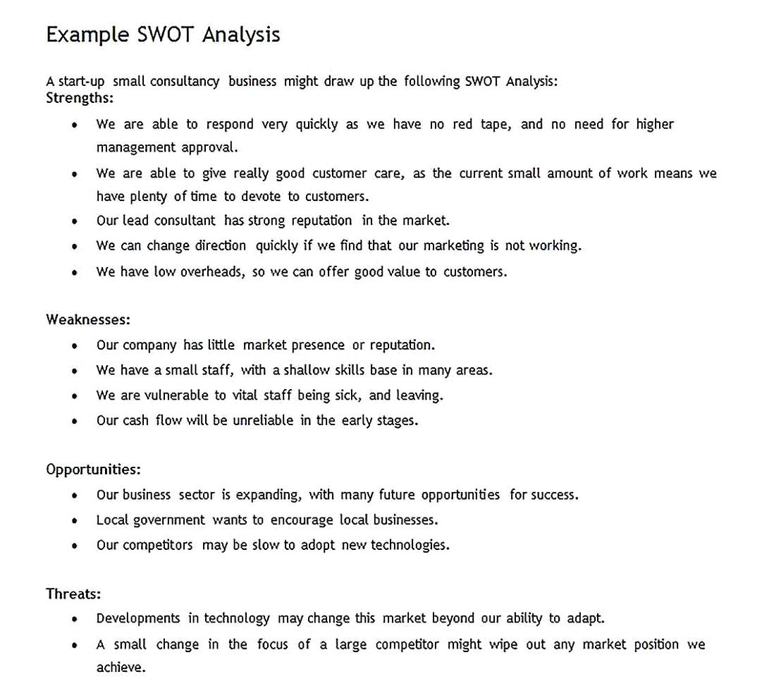 Templates for New Business SWOT Analysis Sample