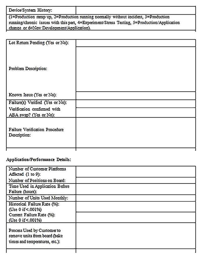 Templates for Quality Failure Analysis Request Form 3 Sample