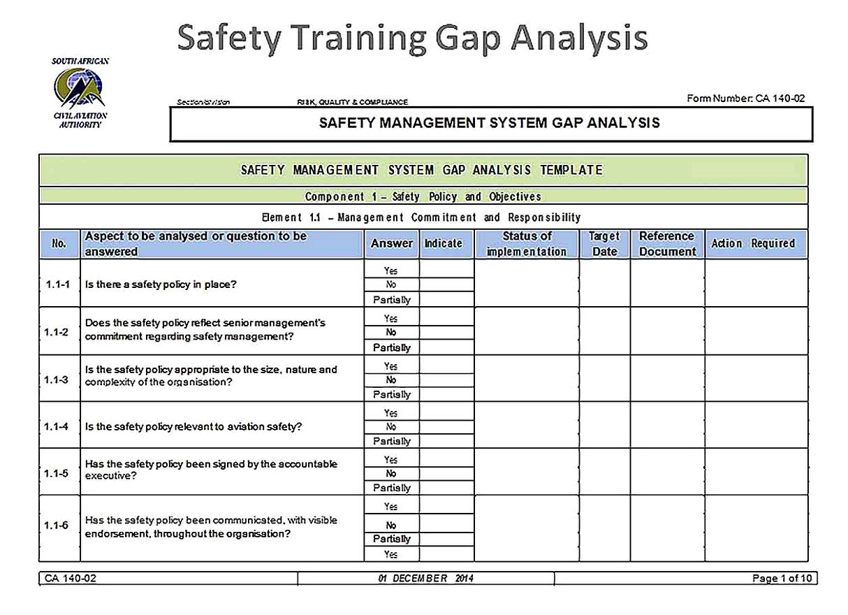 Templates for Safety Training Gap Analysis Sample 1