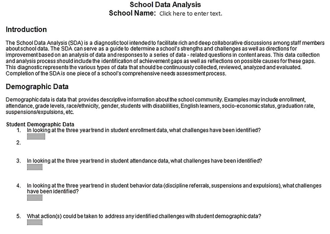 Templates for School Data Analysis Word Format Sample