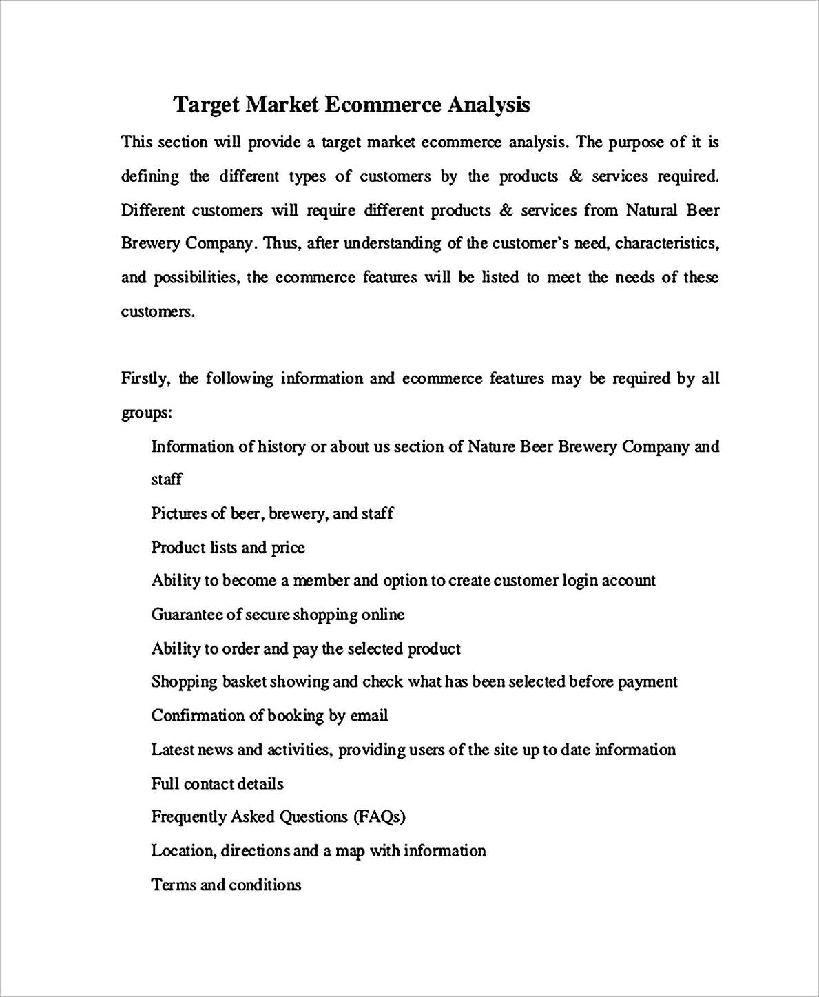Templates for Target Market Ecommerce Analysis Sample