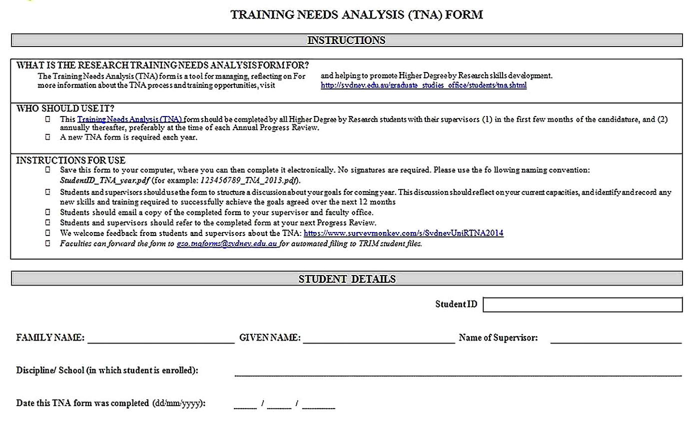 Templates for Training Needs Analysis Form Sample 001