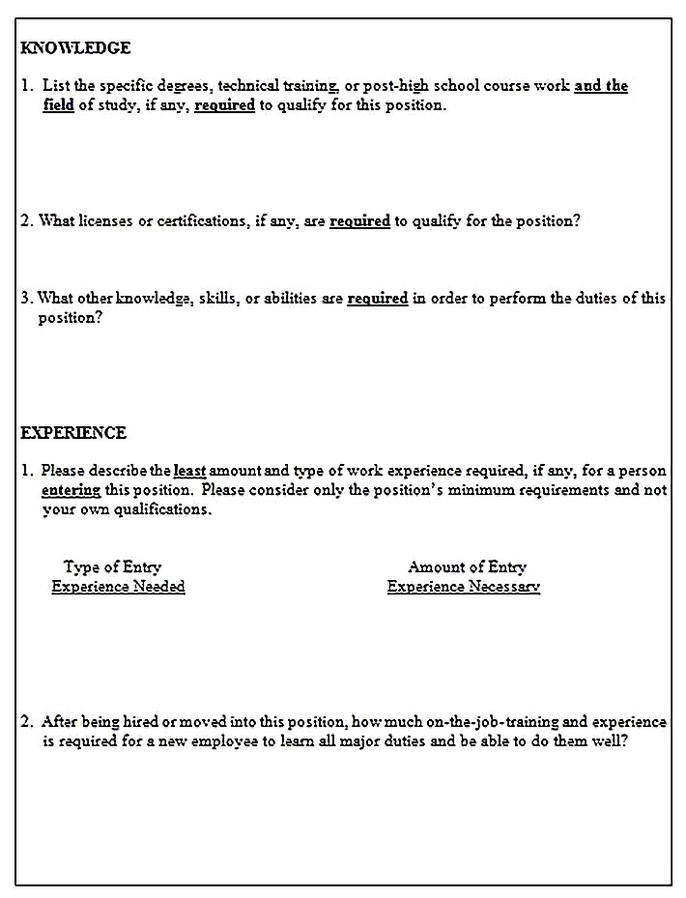 Templates for job analysis questionnaire 3 Sample