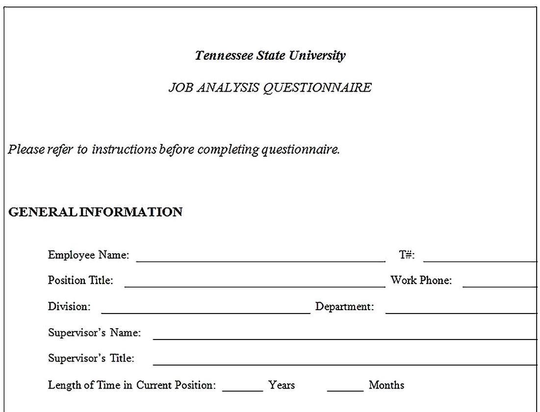 Templates for job analysis questionnaire Sample