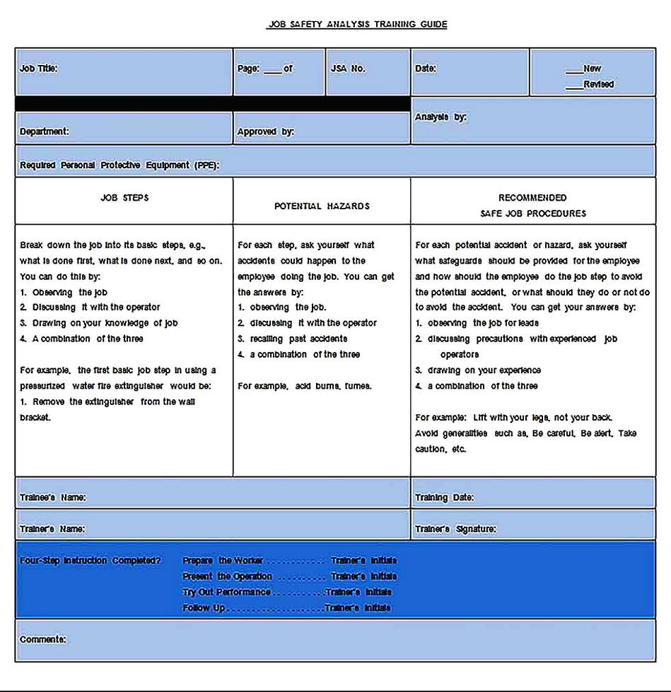Templates for job safety analysis 2 Sample
