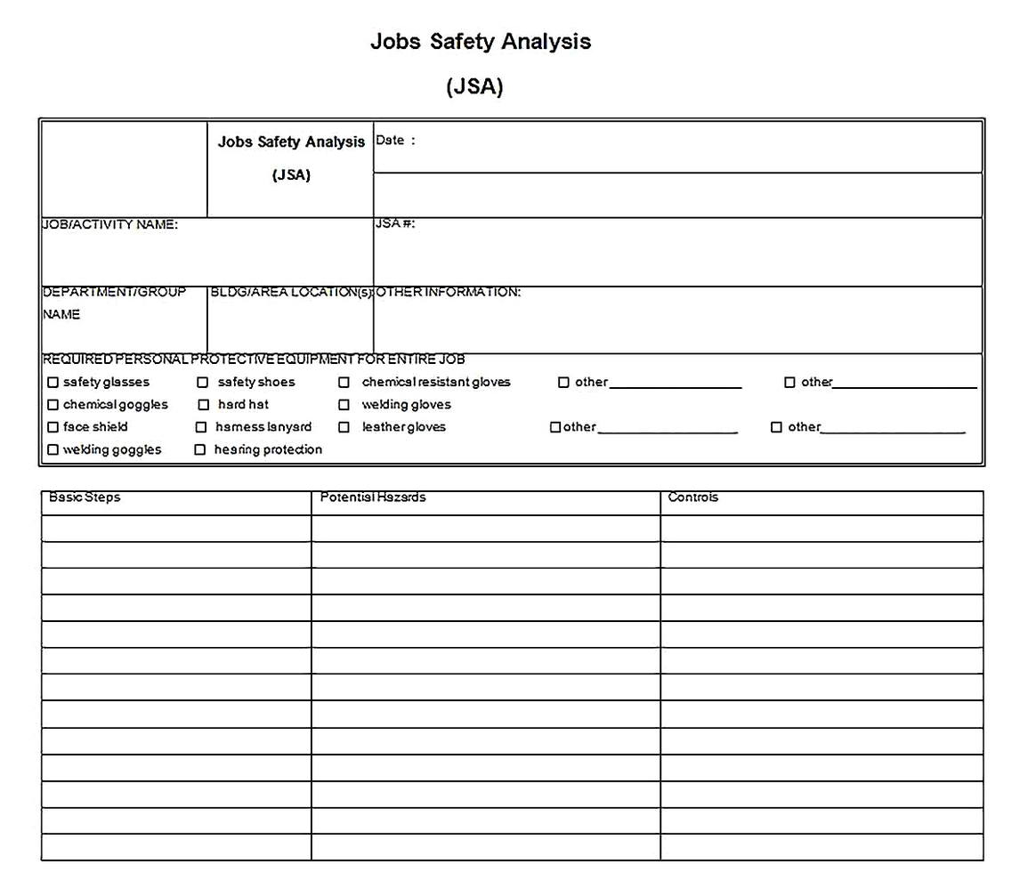 Templates for job safety analysis Sample