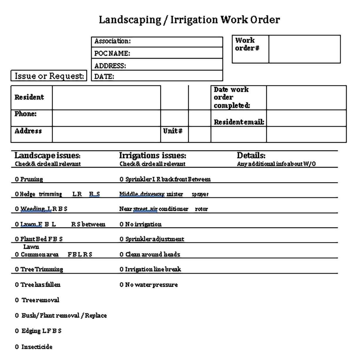 Templates landscaping work order Example