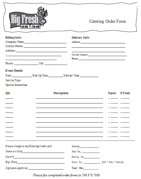 Templates to Catering Order Form Example