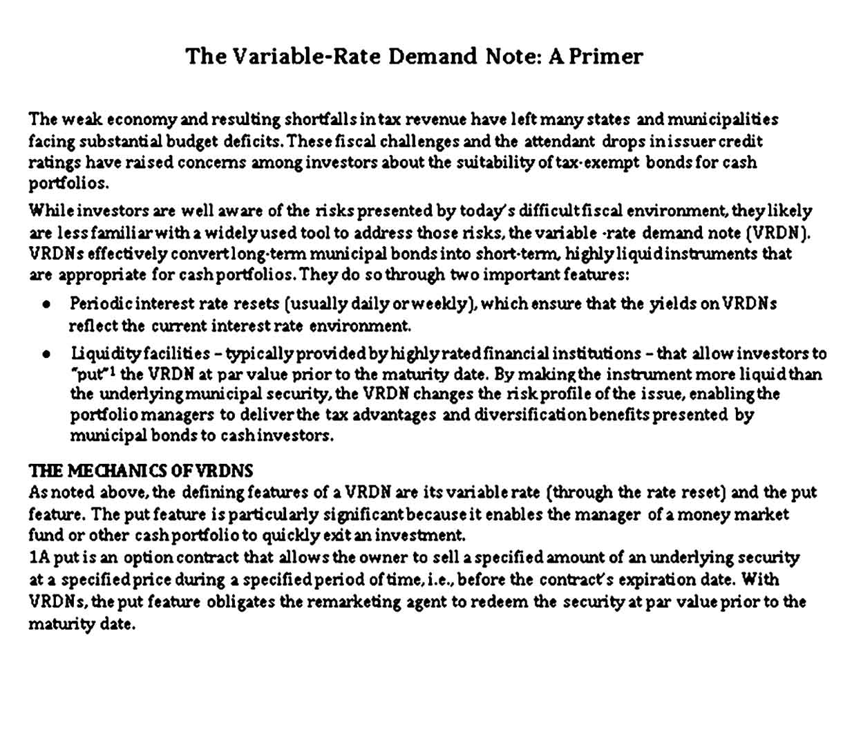 Variable Rate Demand Note Free PDF Download