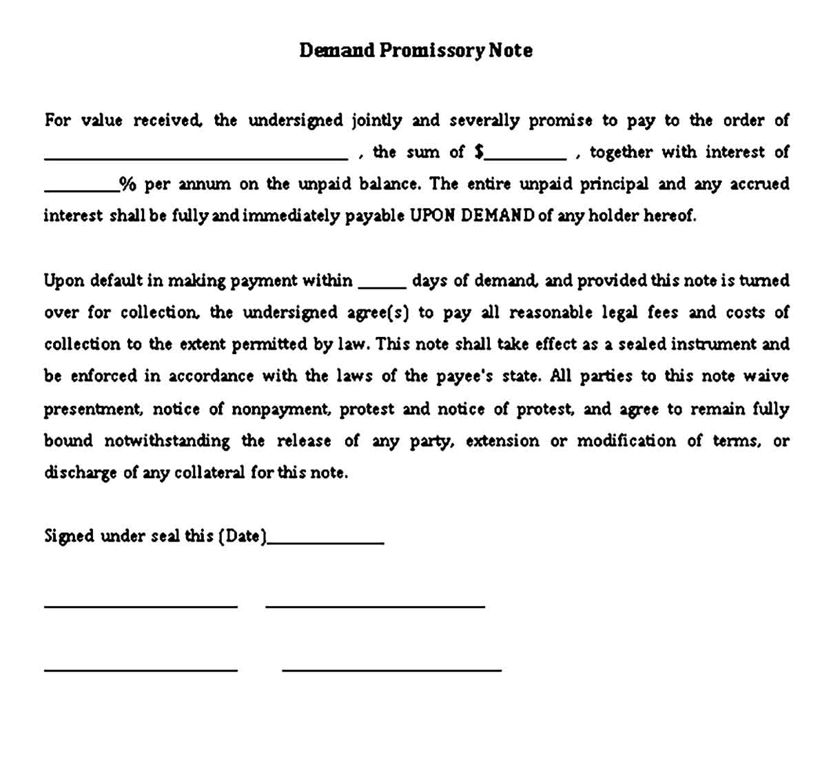 demand promissory note form