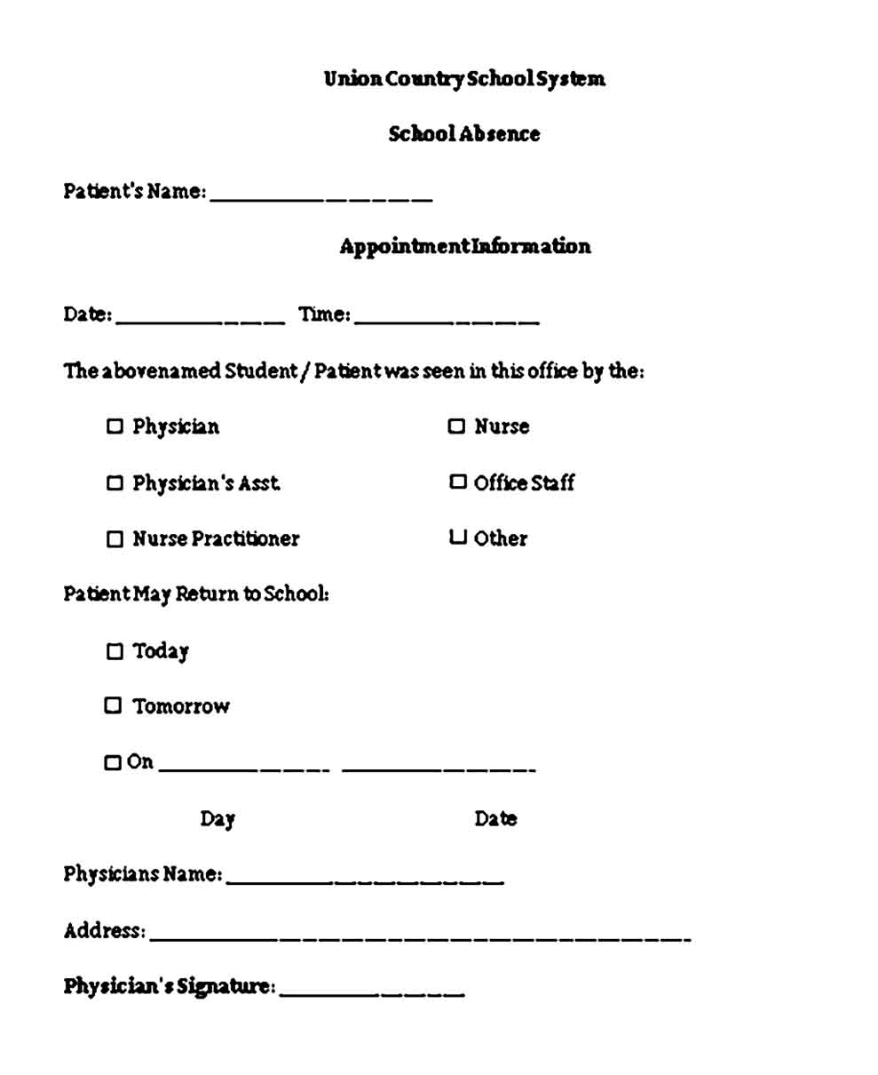 free doctors note template for school absent