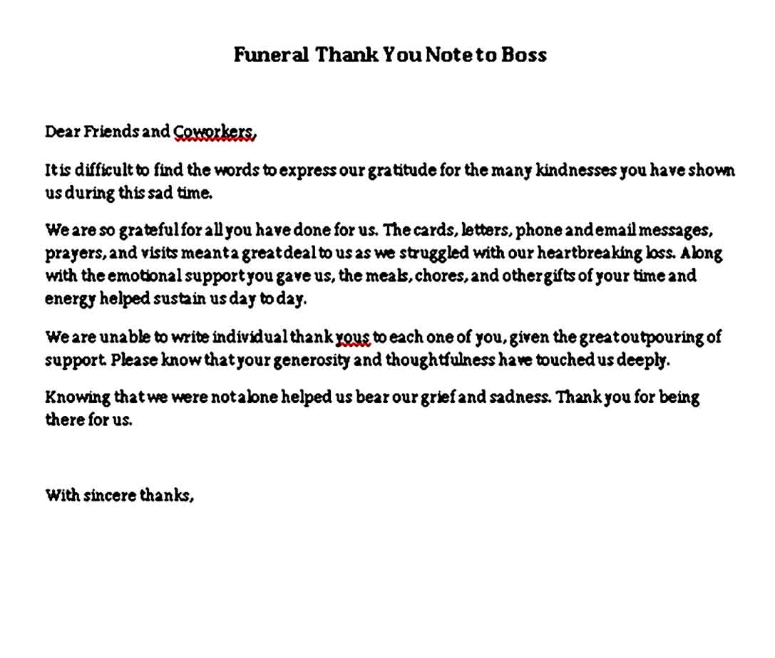 funeral thank you note to boss
