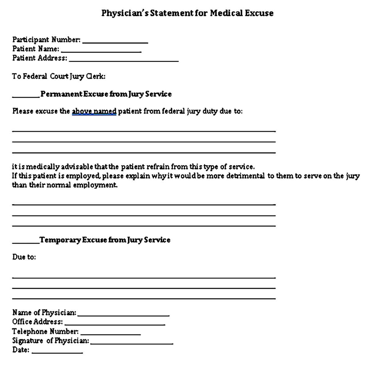 physicians excuse note templates