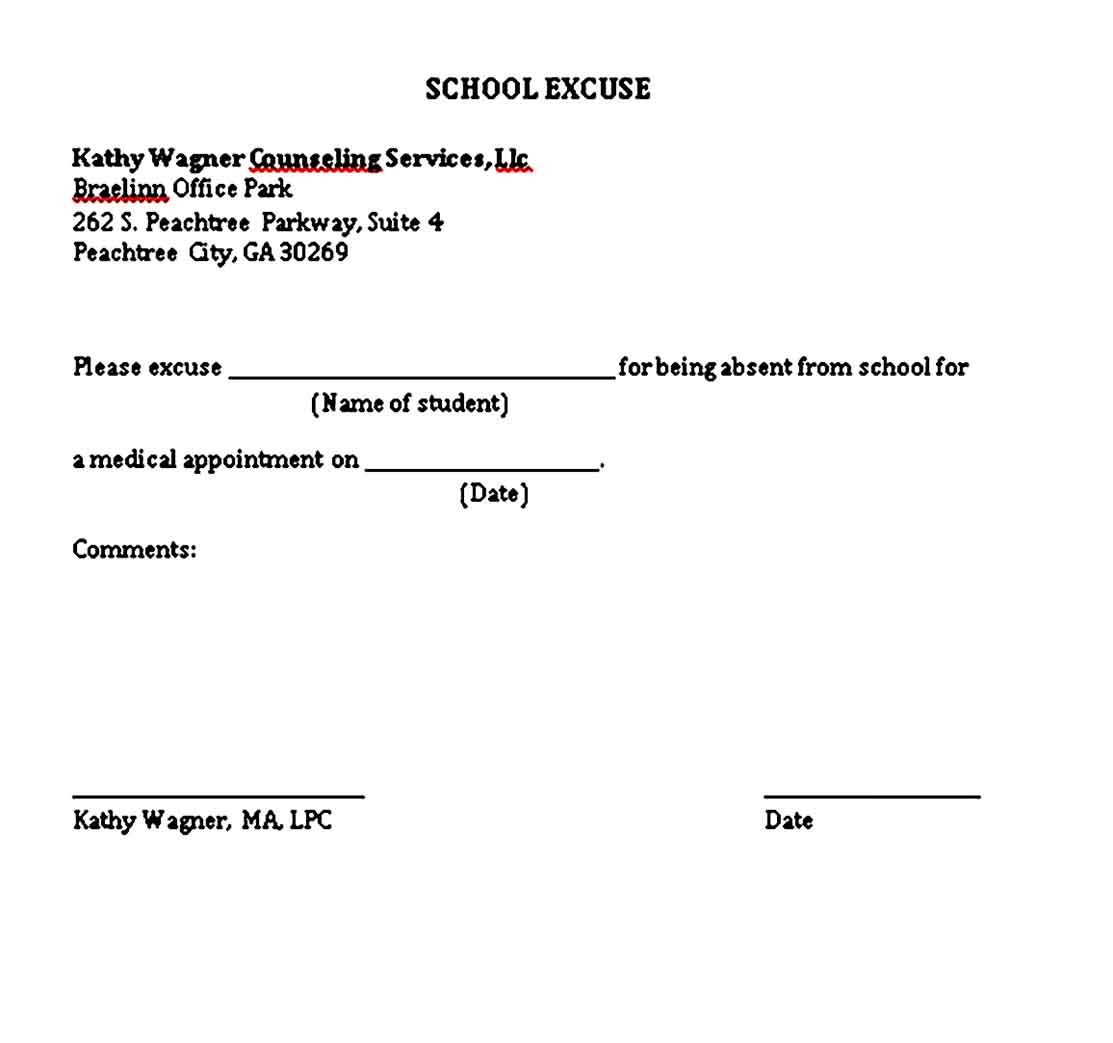 school excuse note template