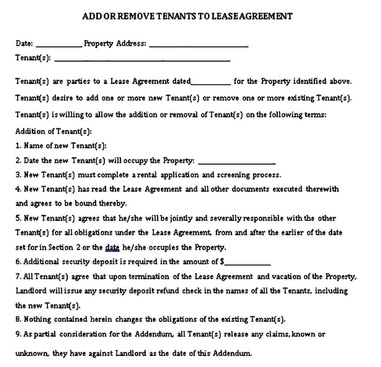 Add or Remove Tenants to Lease Agreement