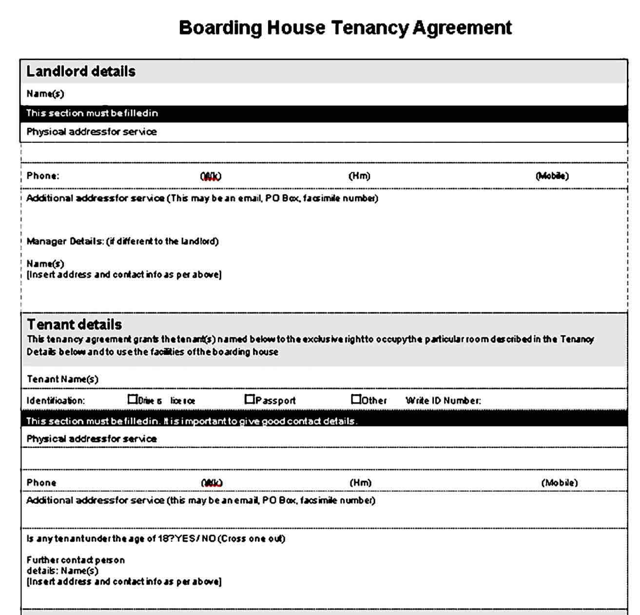 Boarding House Tenancy Agreement Template