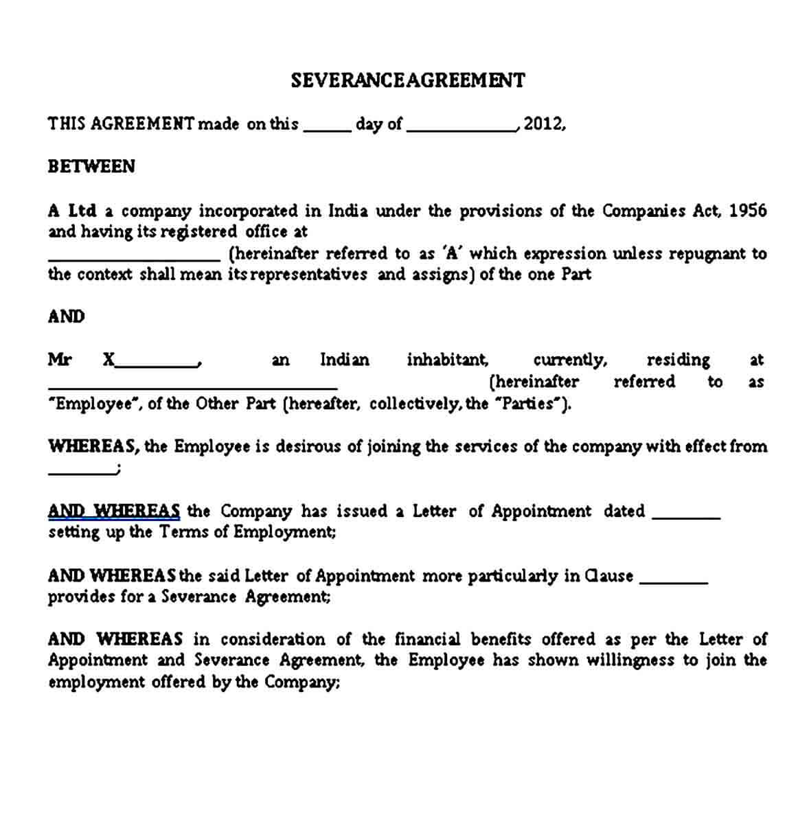 Draft of a Severance Agreement