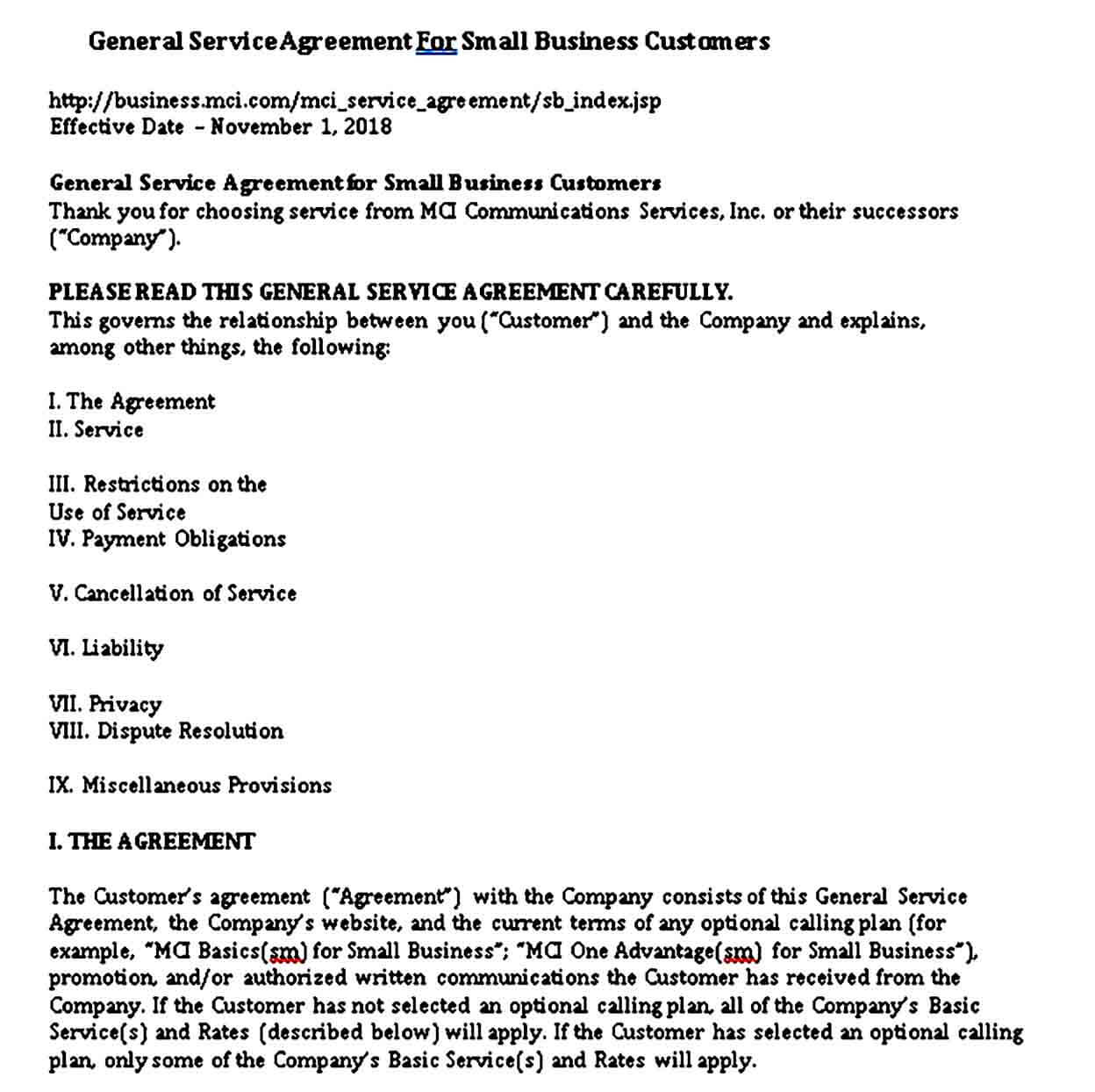 General Service Agreement for Small Business