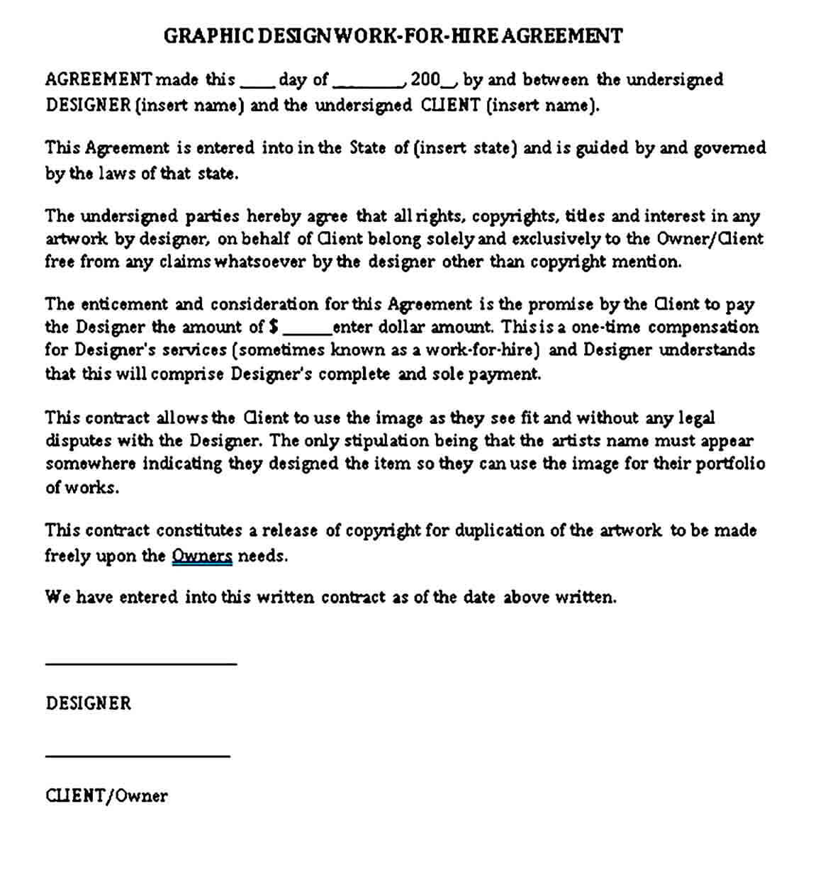 Graphic Design Work for Hire Agreement