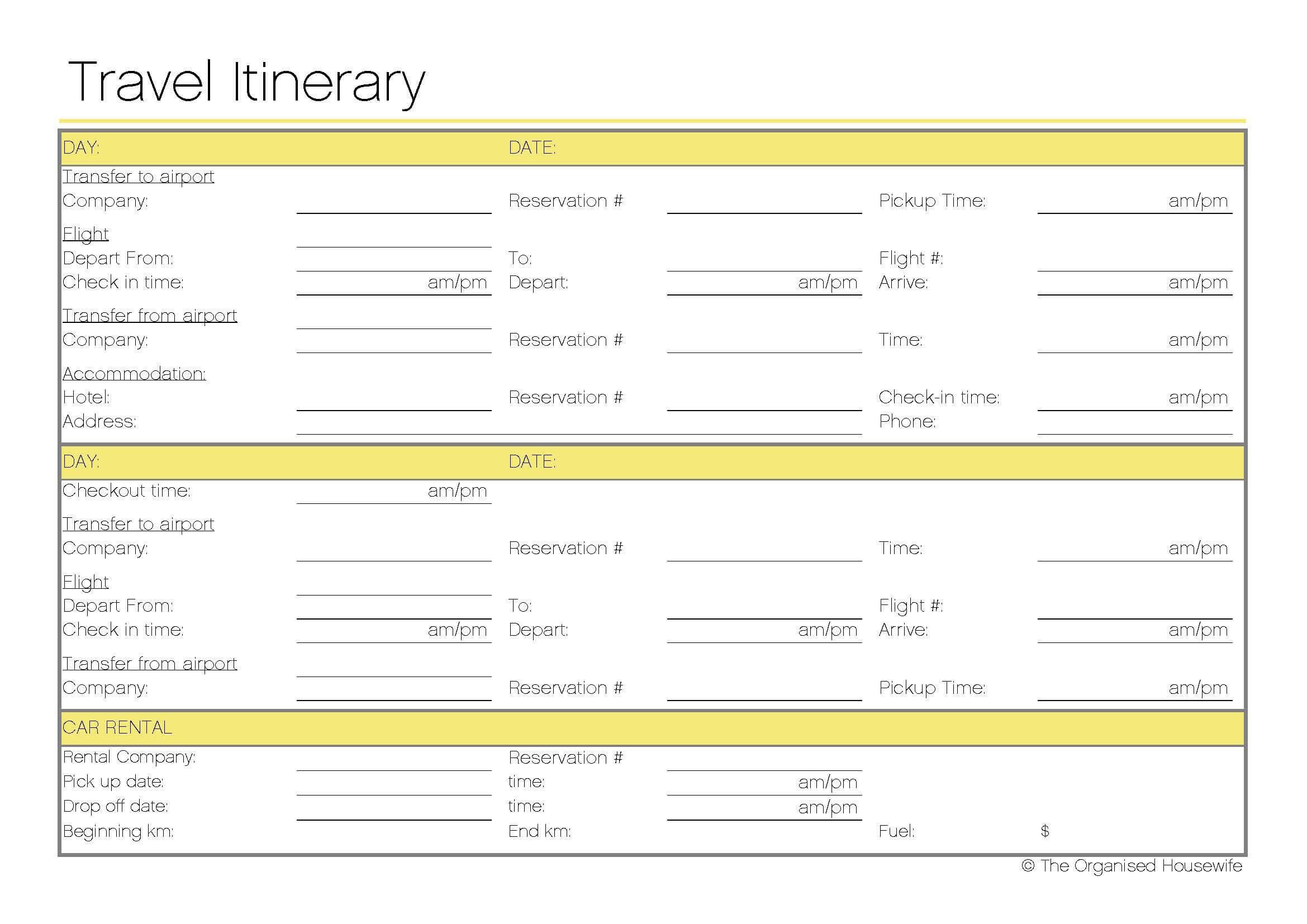 Itinerary Numbers Template 1