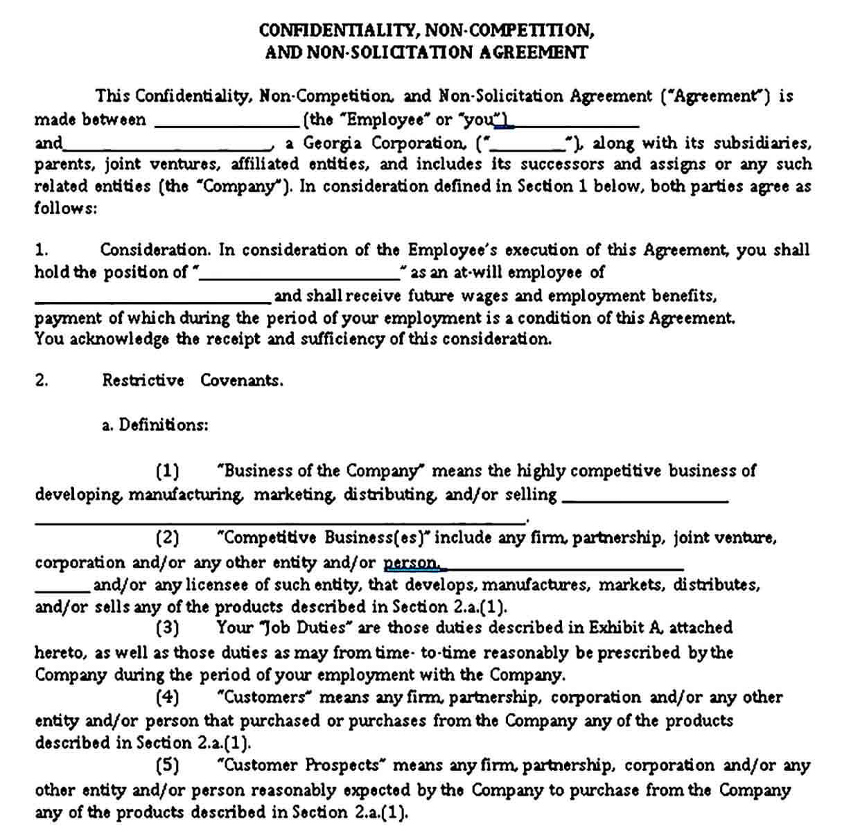 Non Compete Agreement Form