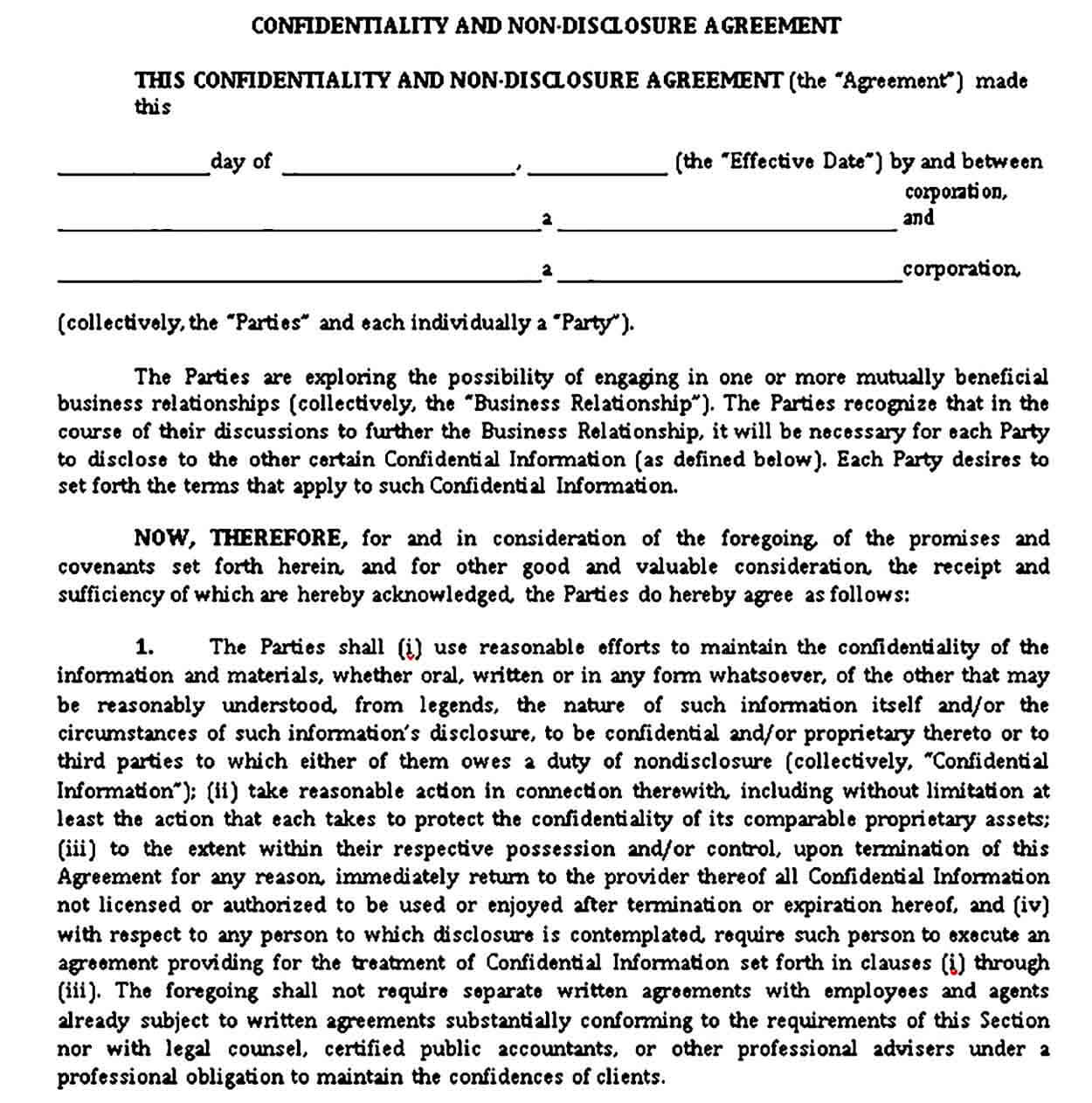 Non Disclosure Confidentiality Agreement