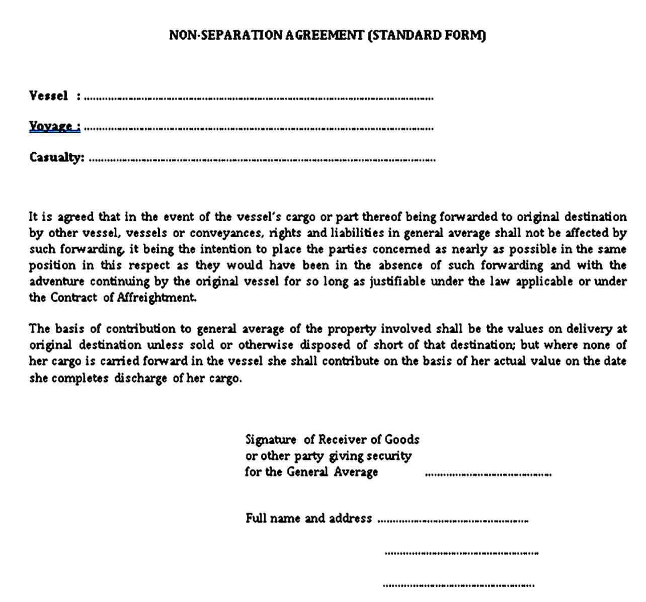 Non Separation Agreement in PDF