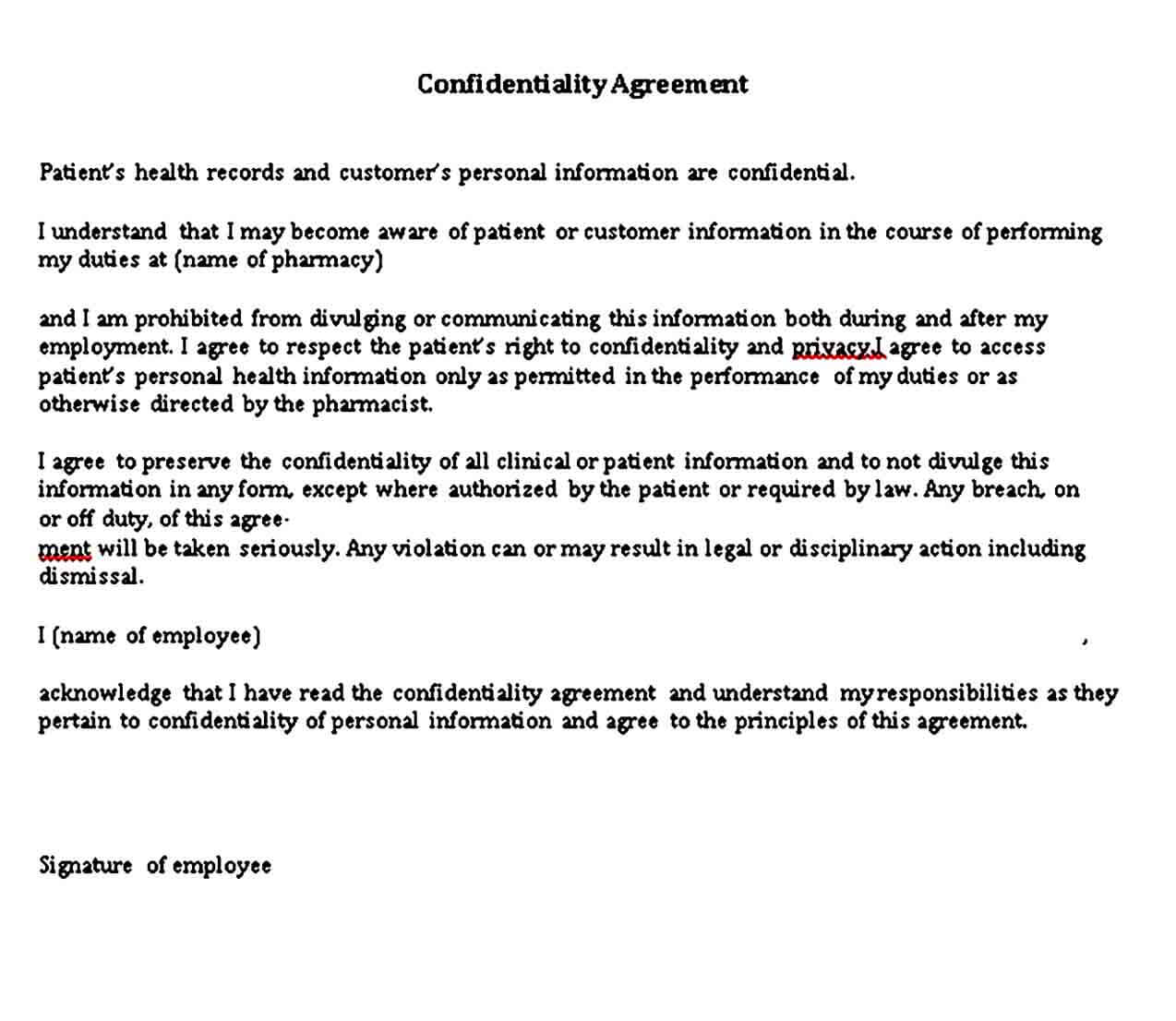 Patient Confidentiality Agreement