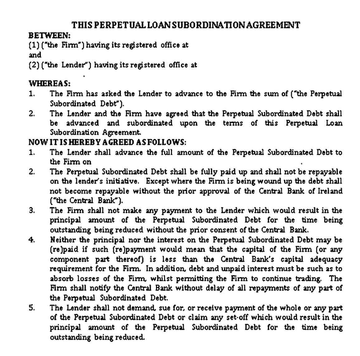 Perpetual Loan Subordination Agreement