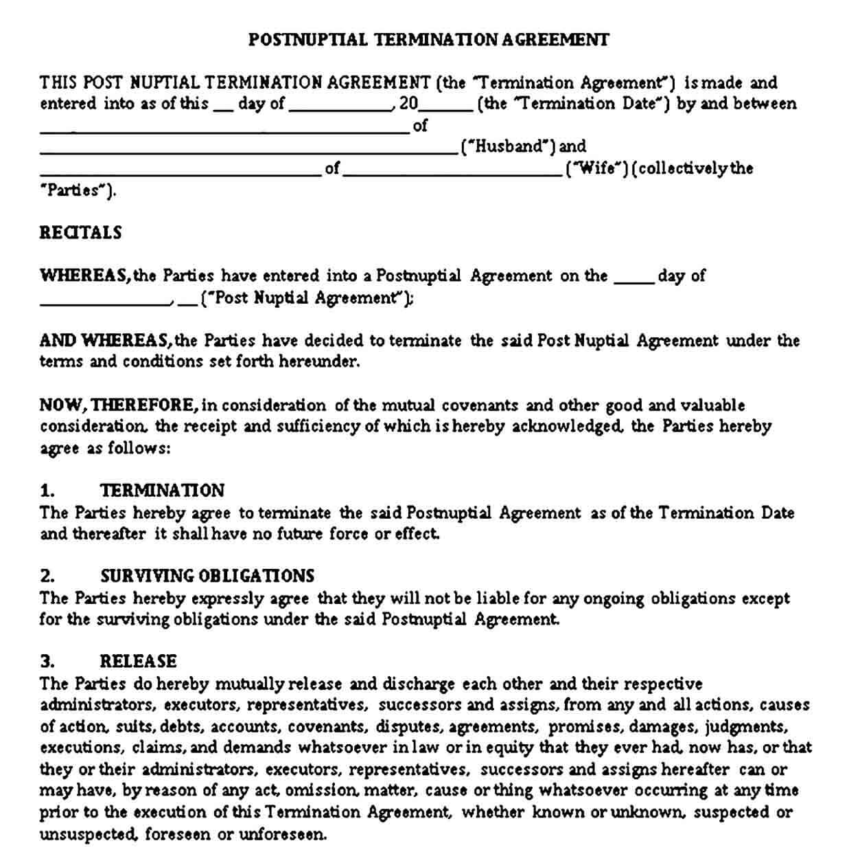 Postnuptial Termination Agreement
