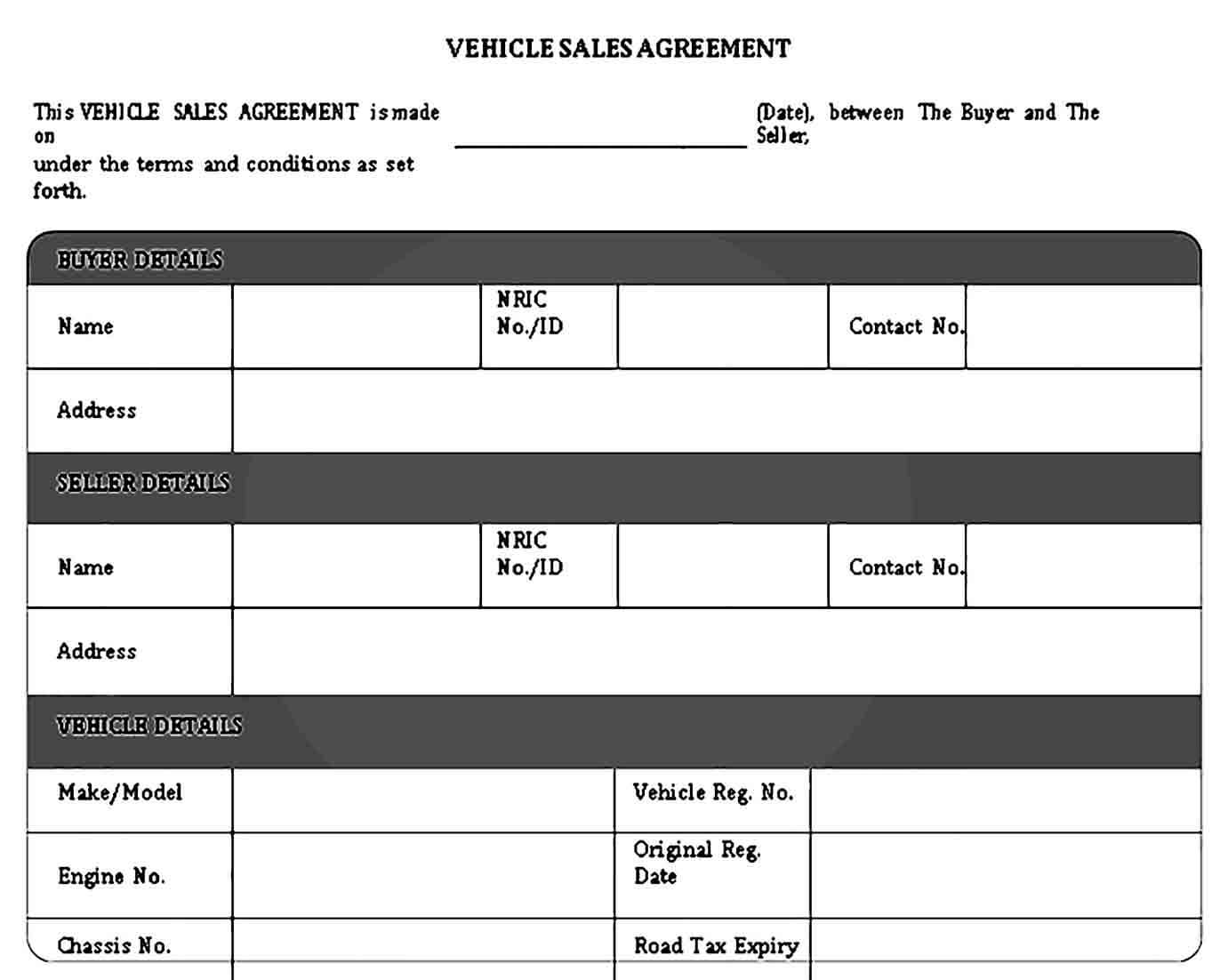 Professional Vehicle Sale Agreement