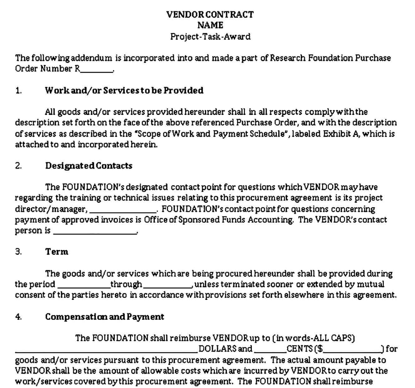 Project Vendor Contract Agreement