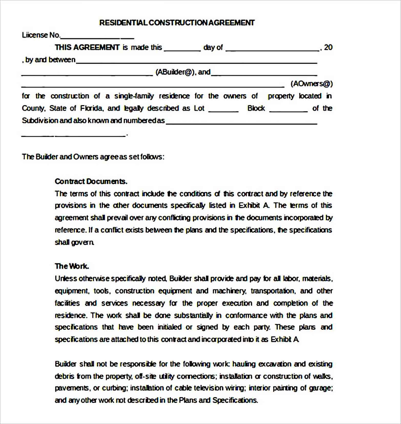 Residential Subcontractor Agreement Document