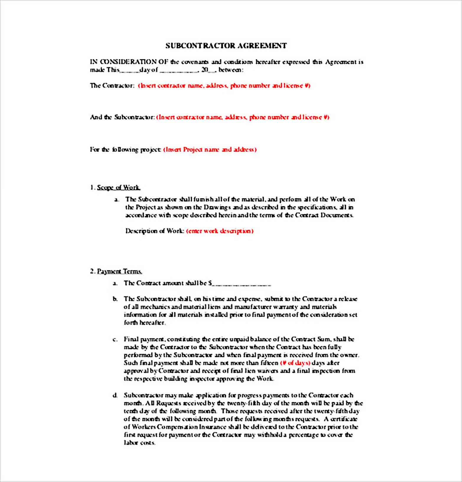 Residential Subcontractor Agreement