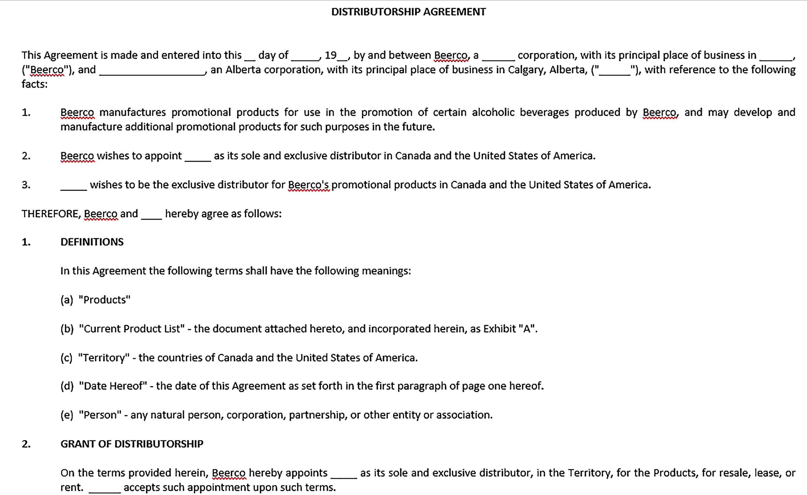 Sample Distributorship Agreement Word Document
