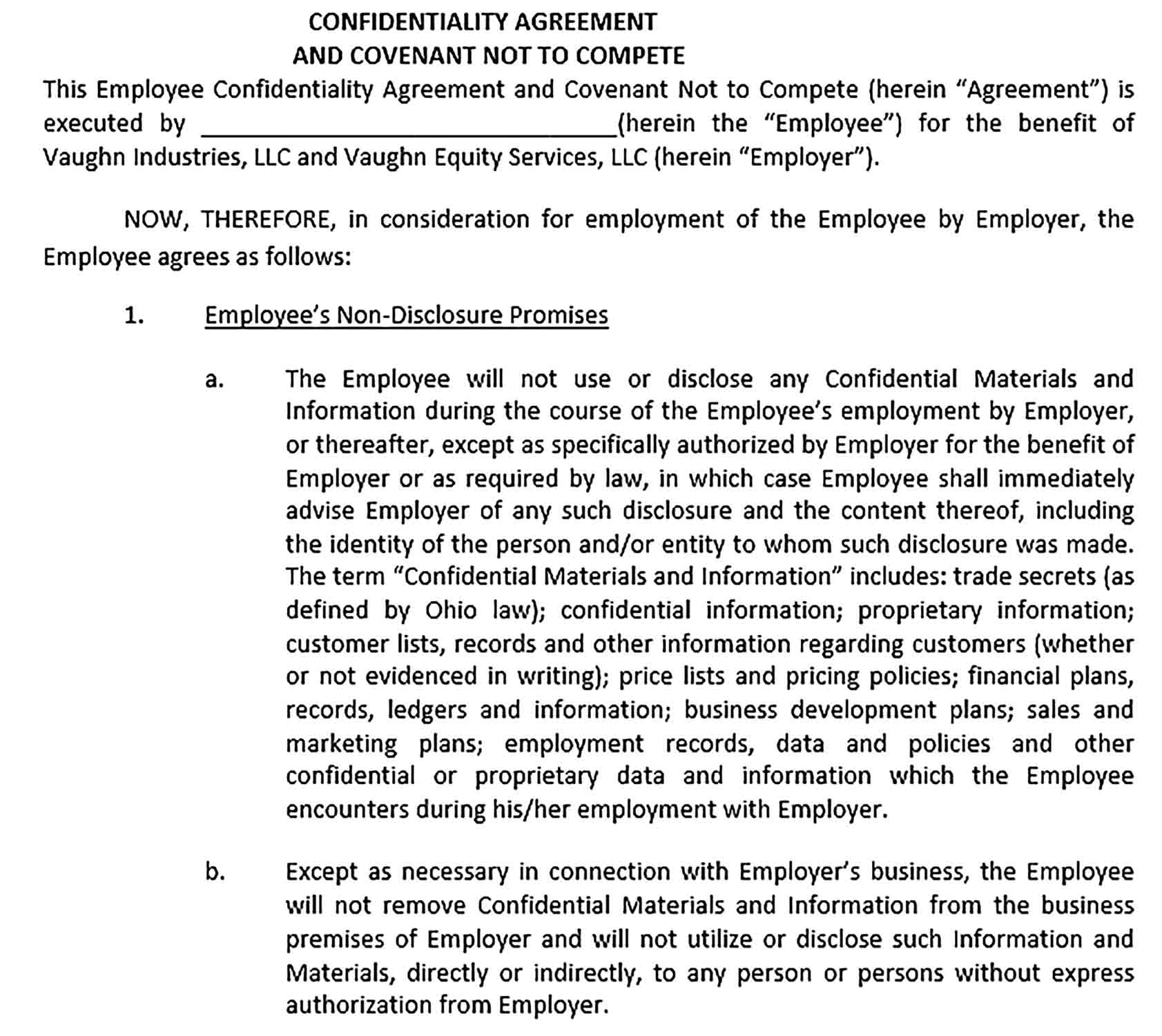 Sample Employee Confidentiality Agreement 001
