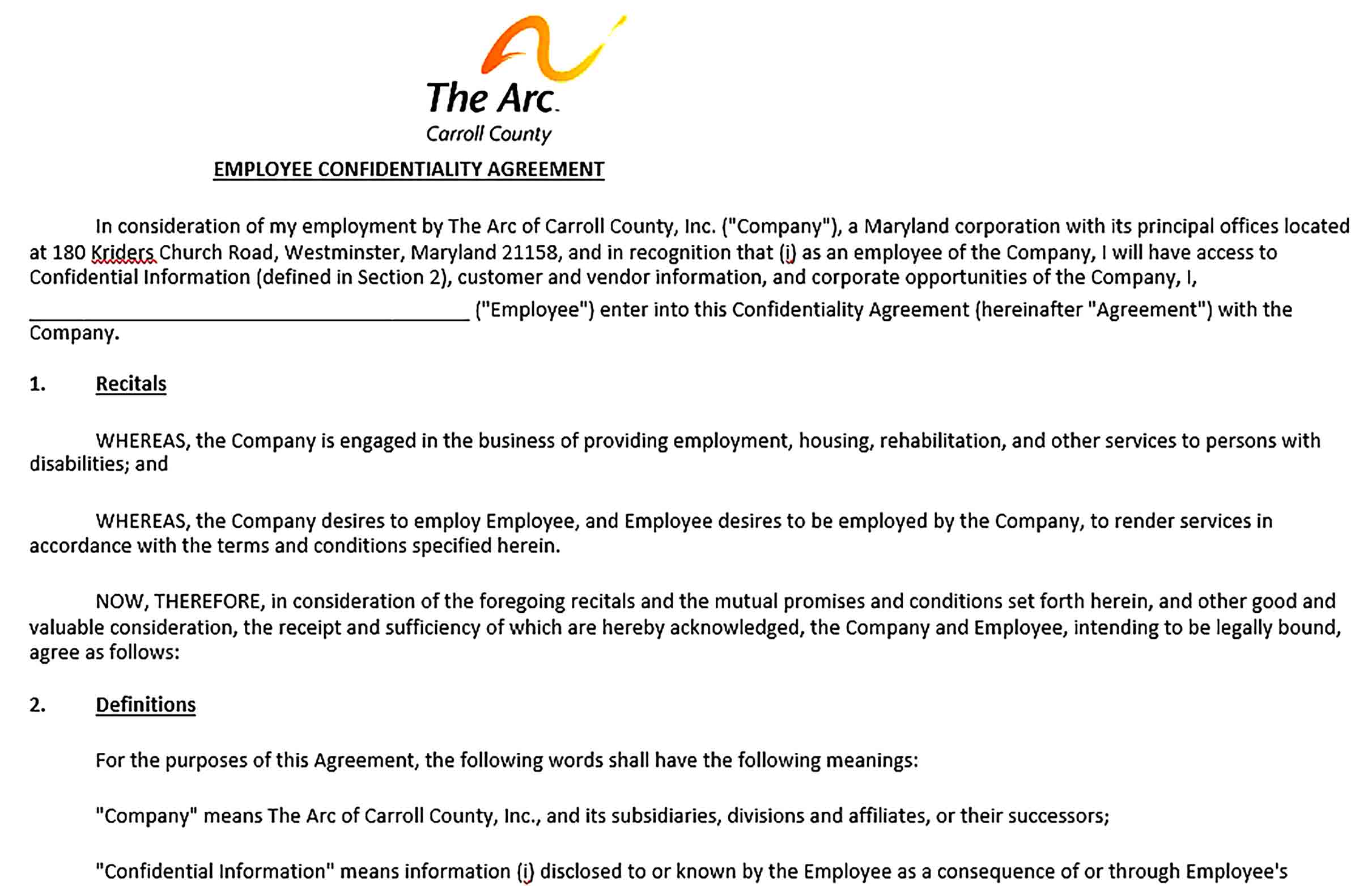 Sample Employee Confidentiality Agreement 002